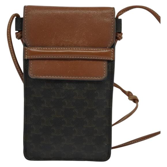 CELINE Triomphe Cell Phone Case Shoulder Bag Pvc Black - Picture 2 of 13